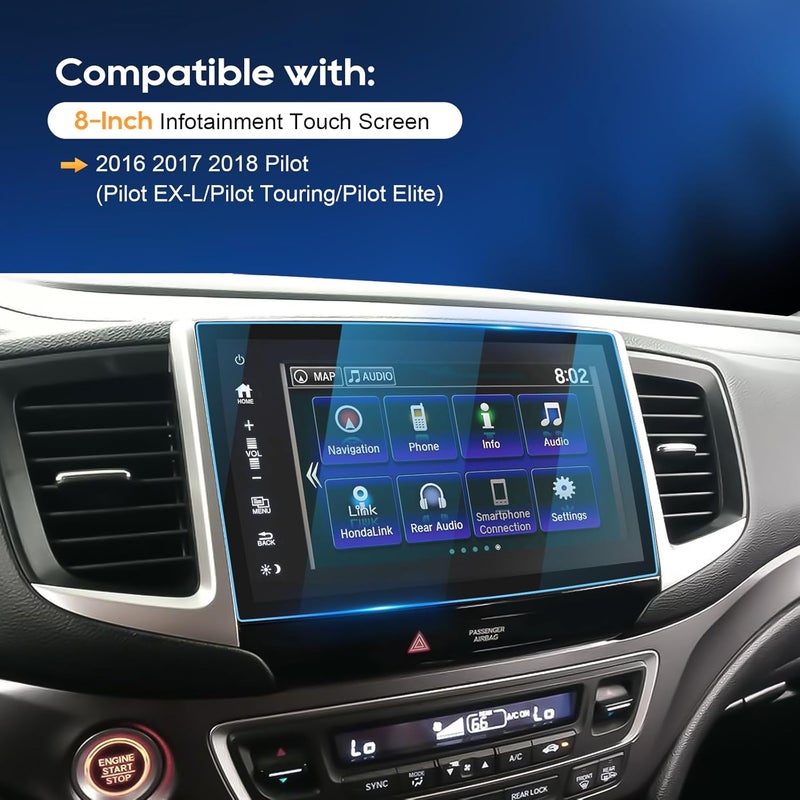 LFOTPP For 2018 Honda Pilot Screen Protector - 2016-2018 Pilot (Pilot EX-L/Pilot Touring/Pilot Elite) 8 inch Touchscreen [FullHD+] 2016-2018 Pilot Accessories Anti Fingerprint 9H Hardness Tempered Glass - Image 3